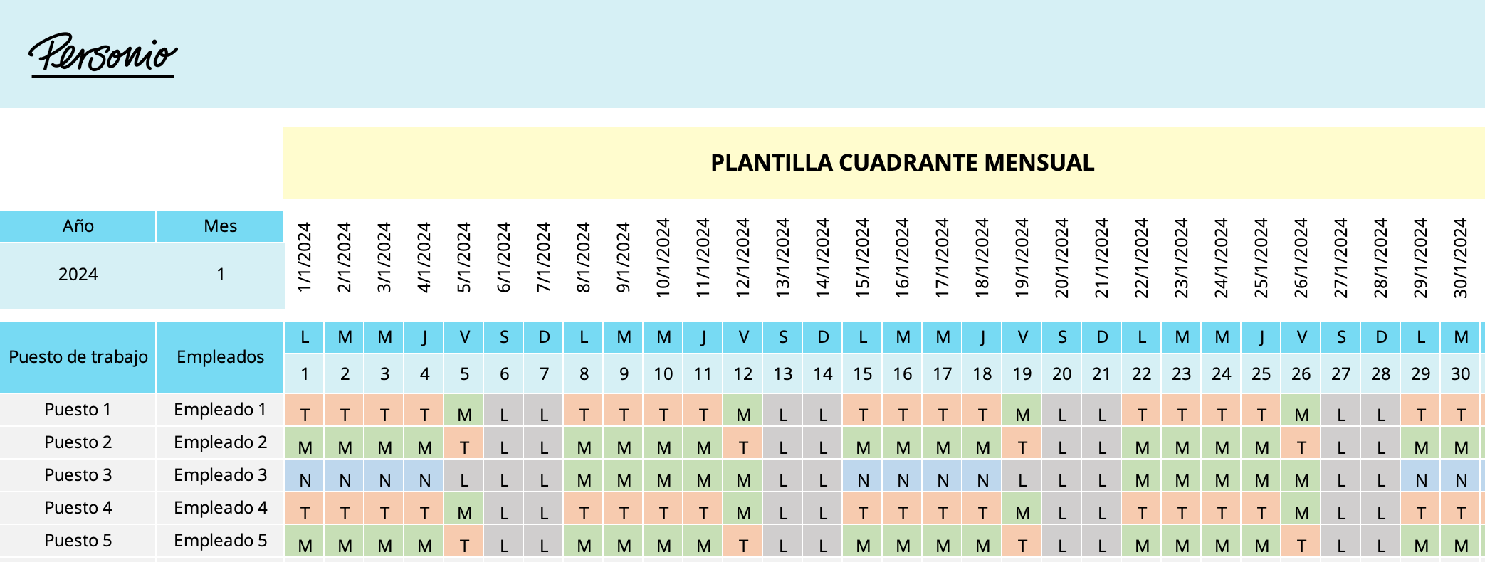 Cuadrante mensual en Excel