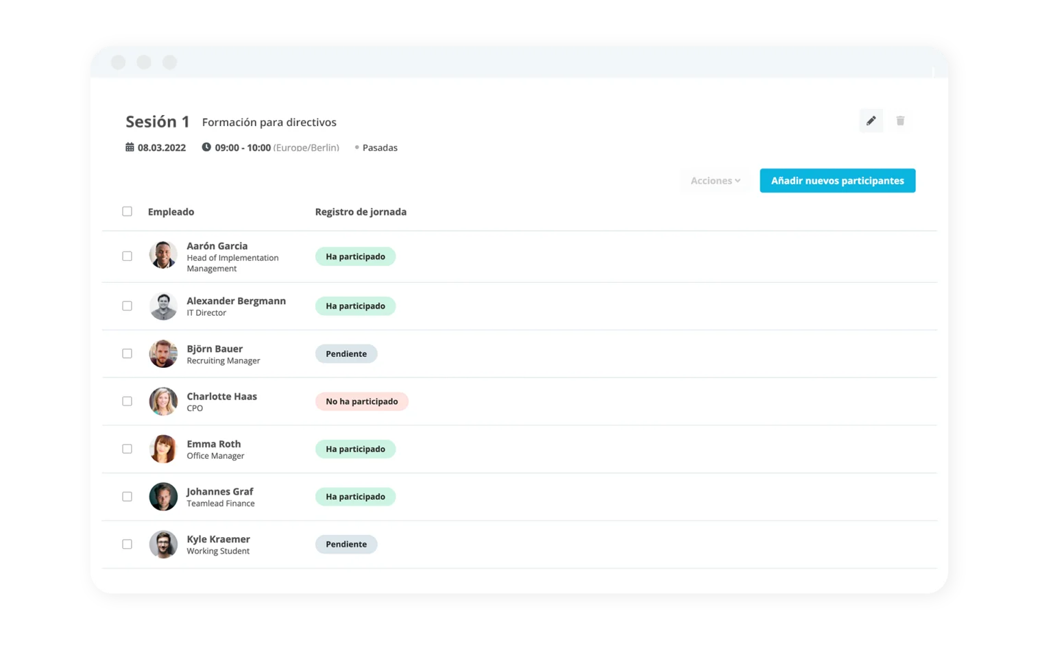 Gestión de la formación Seguimiento de la asistencia