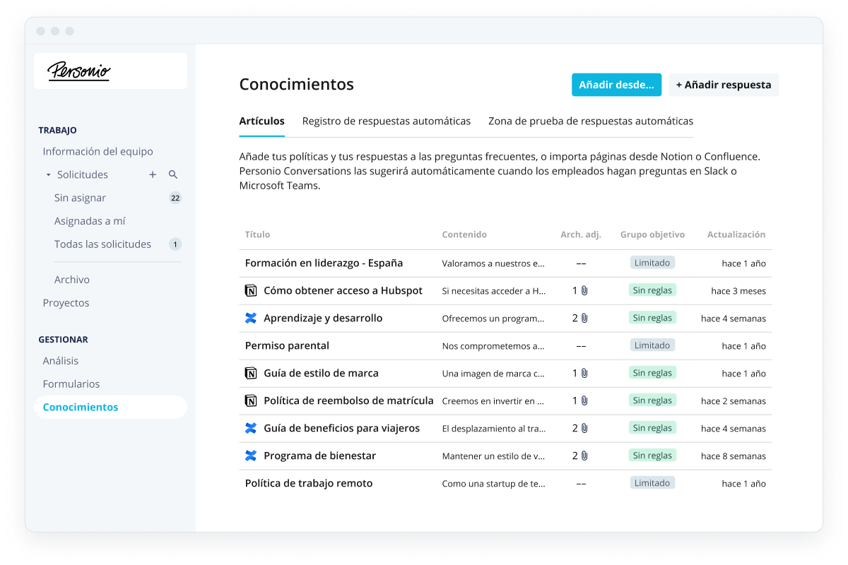 Personio Dashboard Knowledge Articles