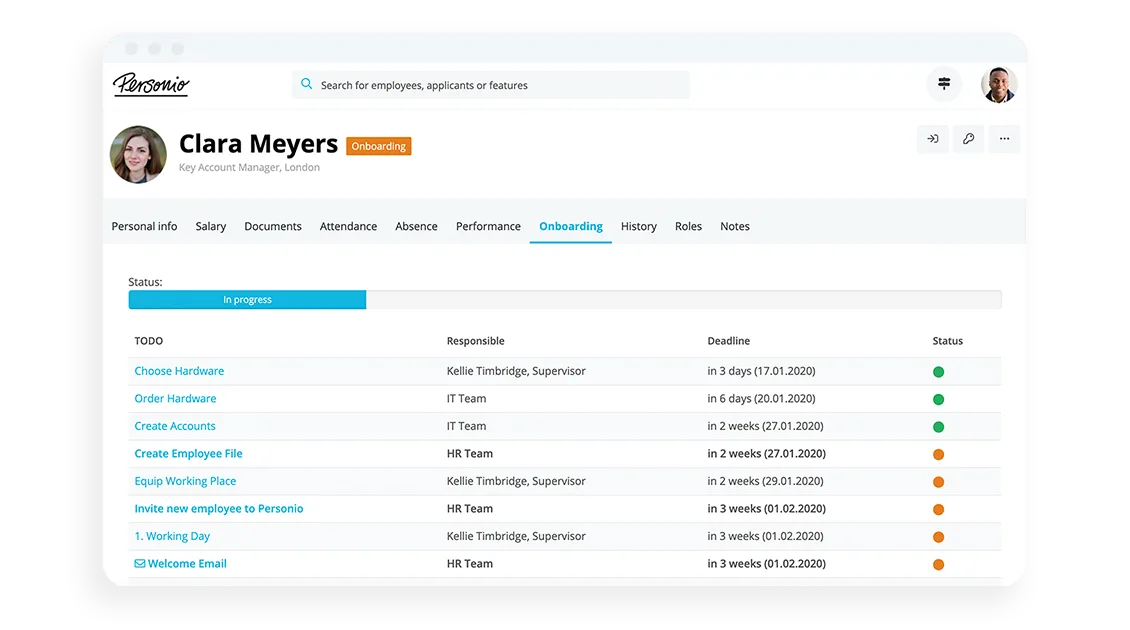 Screenshot of personio product onboarding