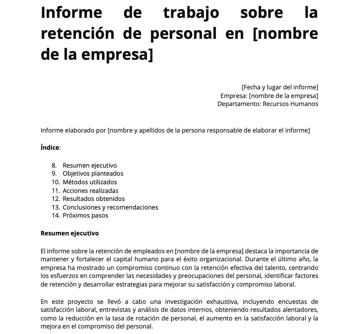 Ejemplo de un informe de trabajo