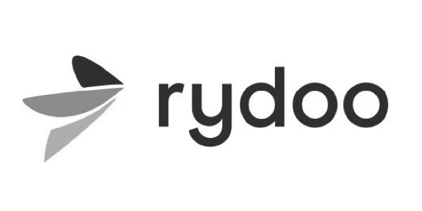 black and white logo of rydoo