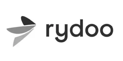 black and white logo of rydoo