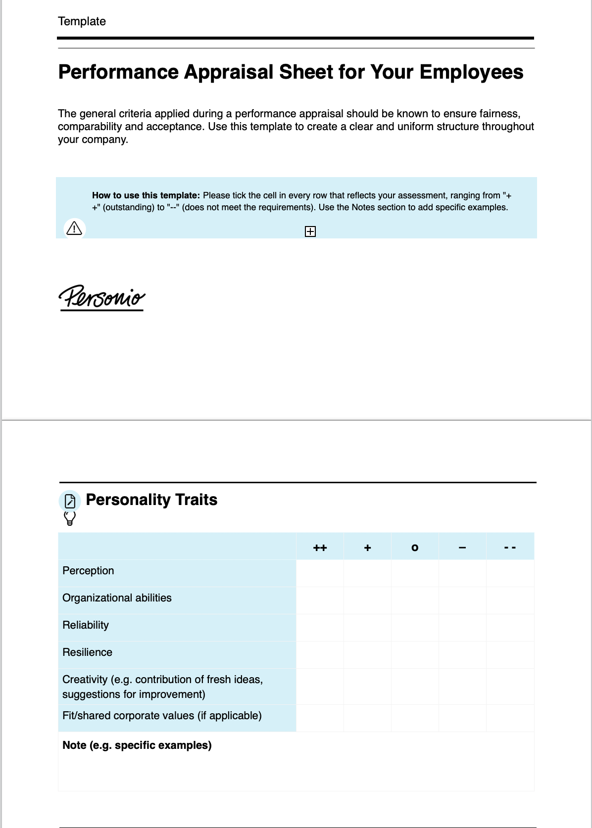 performance appraisal template personio