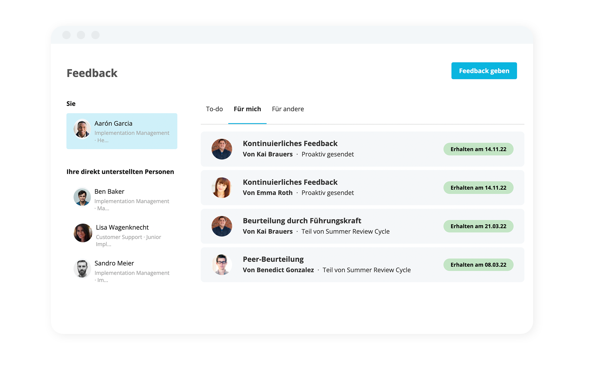 Produkt Screenshot von Personio Feedback Feature