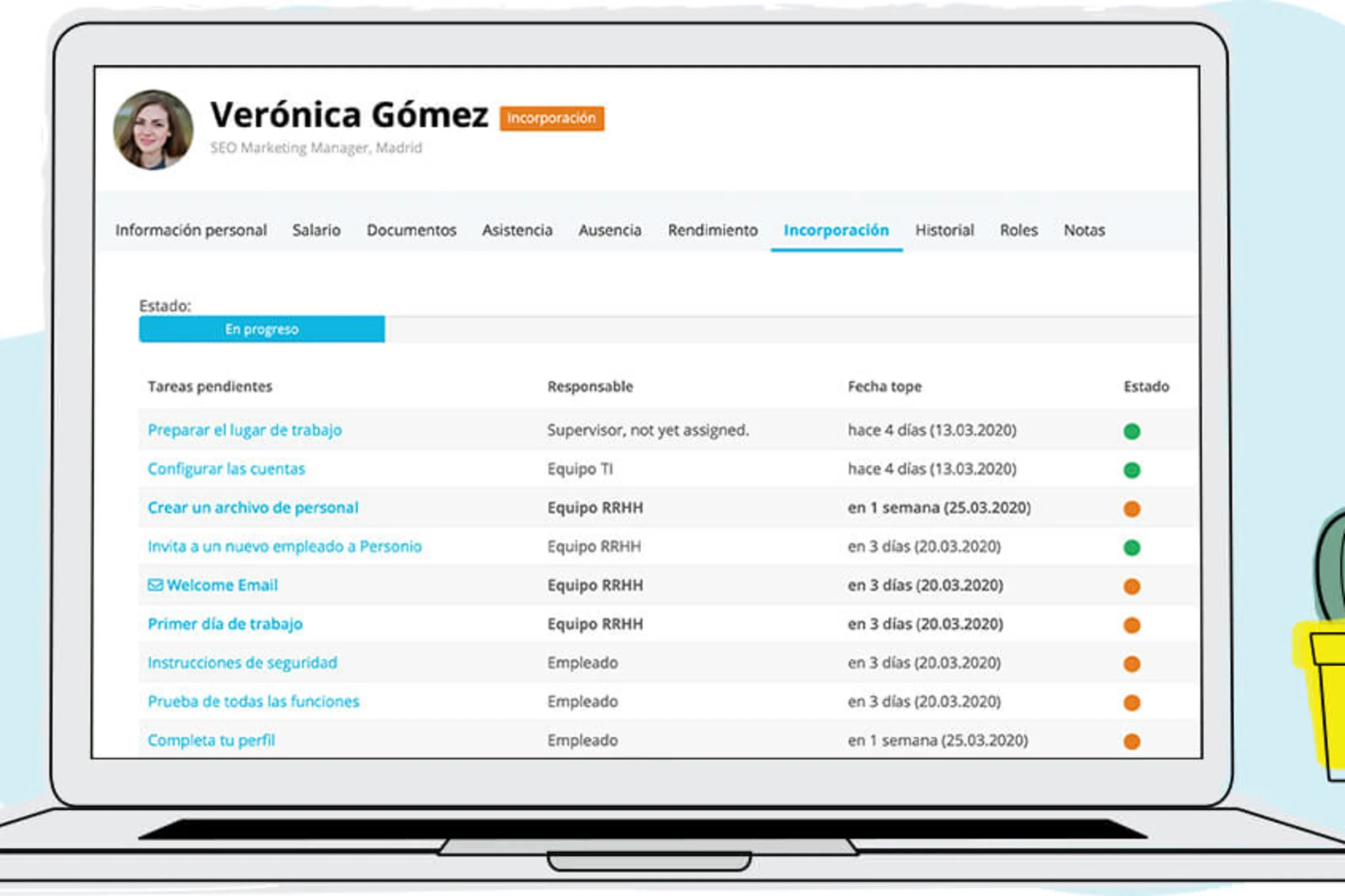 Tareas y recordatorios portátil Lista de control de incorporación