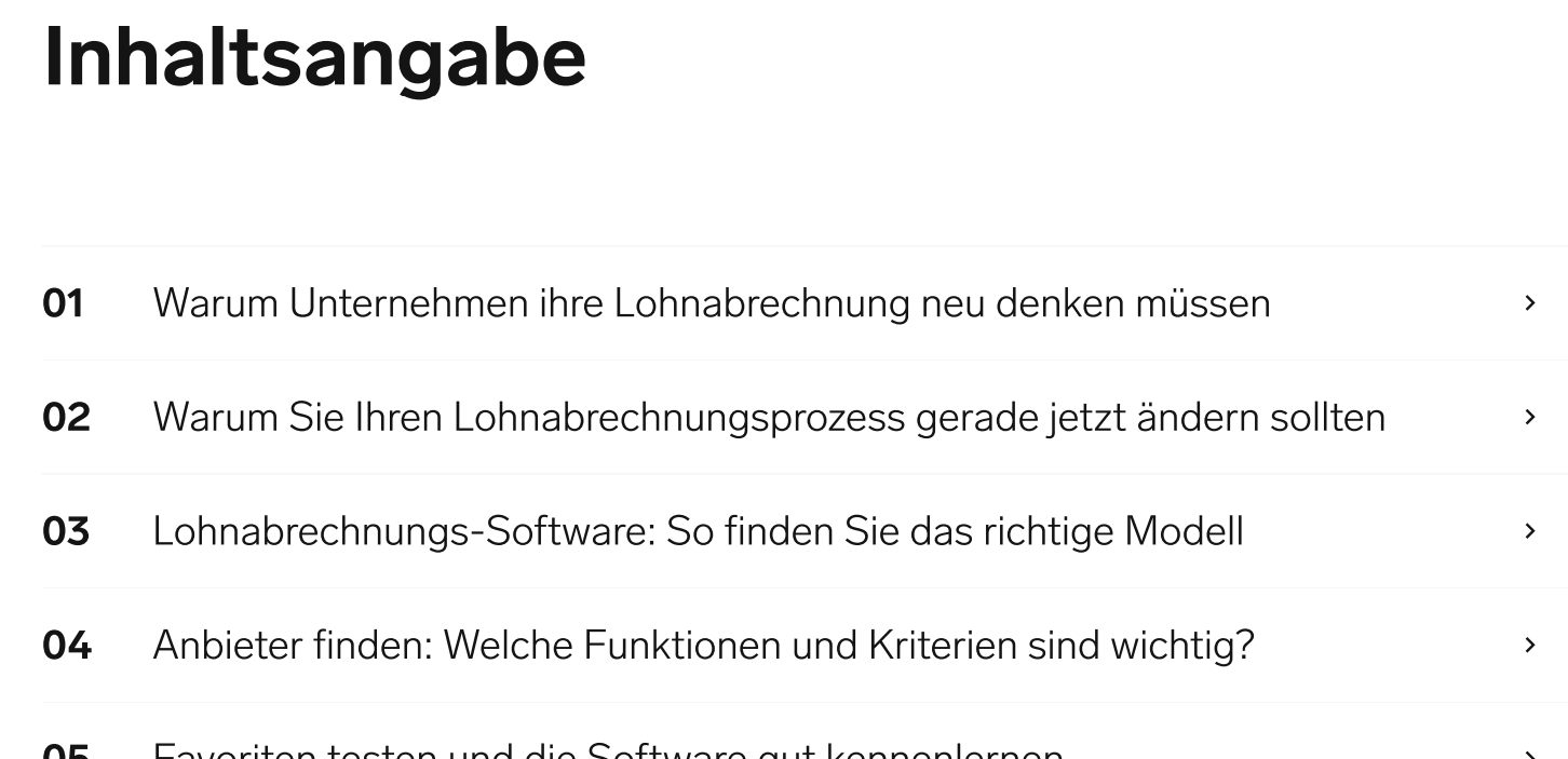 Inhaltsangabe des Lohnabrechnungs-Software Leitfadens