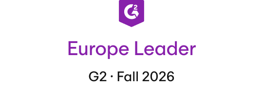 G2 badge: Europe Leader, with purple G2 logo icon at top.