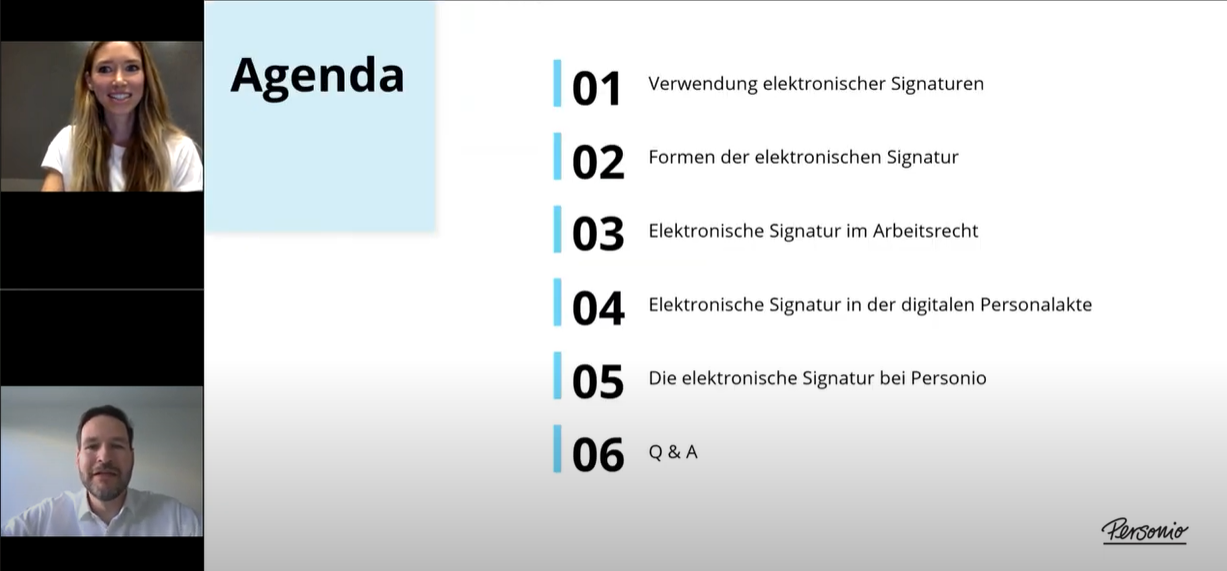 Agenda der Webinar-Aufzeichnung zum Thema elektronische Signatur 