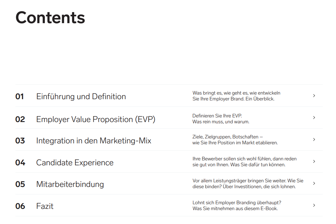 Inhalte des Employer Branding E-Books für Unternehmen