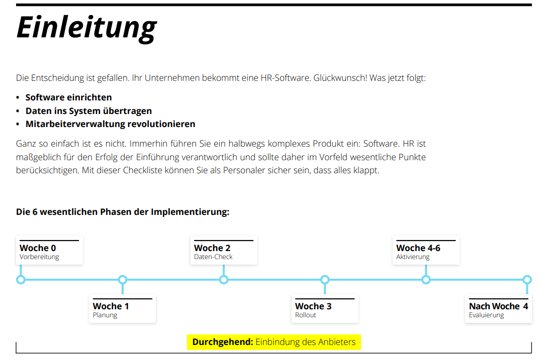 Auszug aus der Checkliste für HR Software Implementierung von Personio