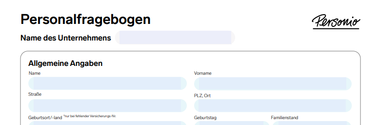 Auszug aus dem Personalfragebogen Muster