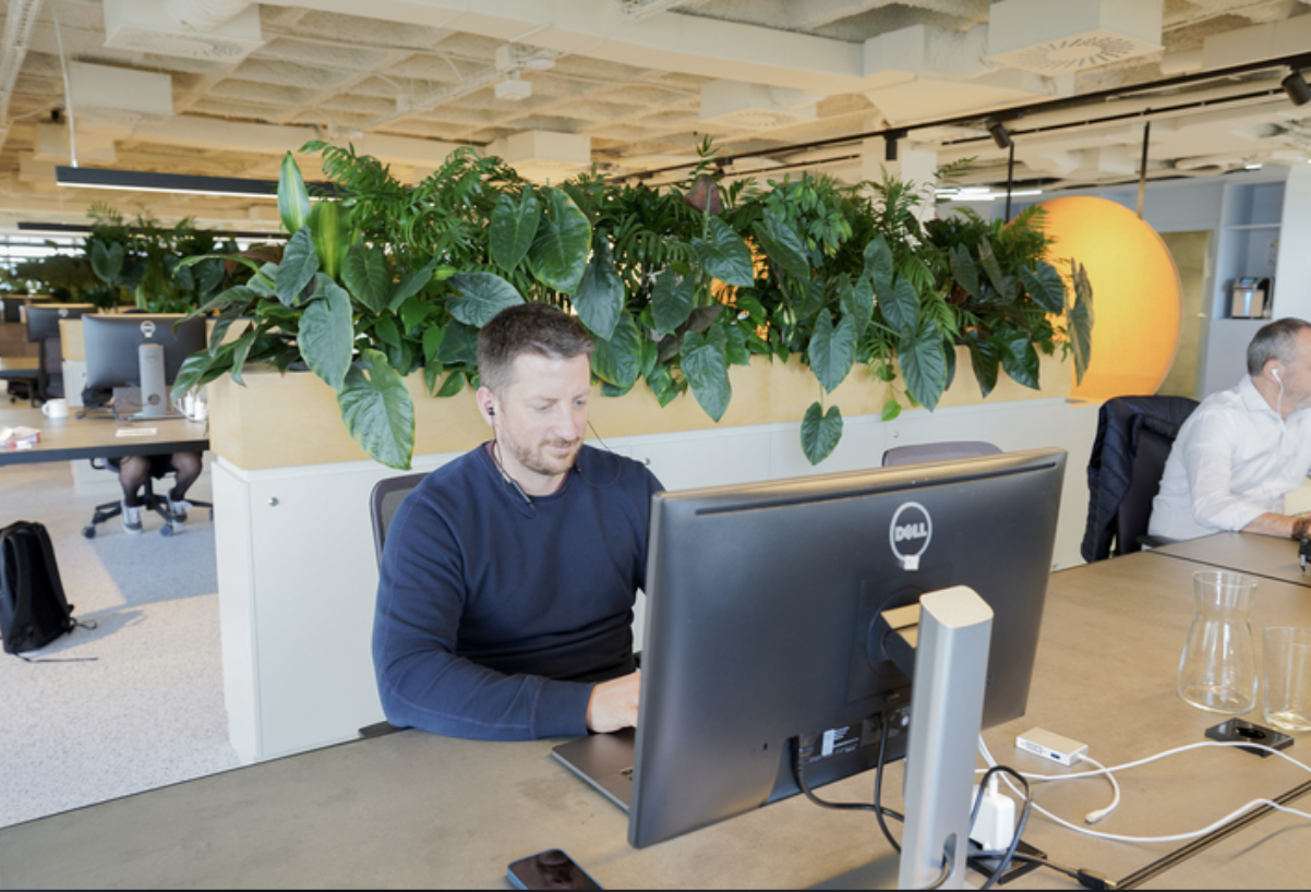 Justin working from the Madrid office.