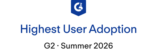G2 badge for Highest User Adoption, Summer 2026, featuring the G2 logo in blue.