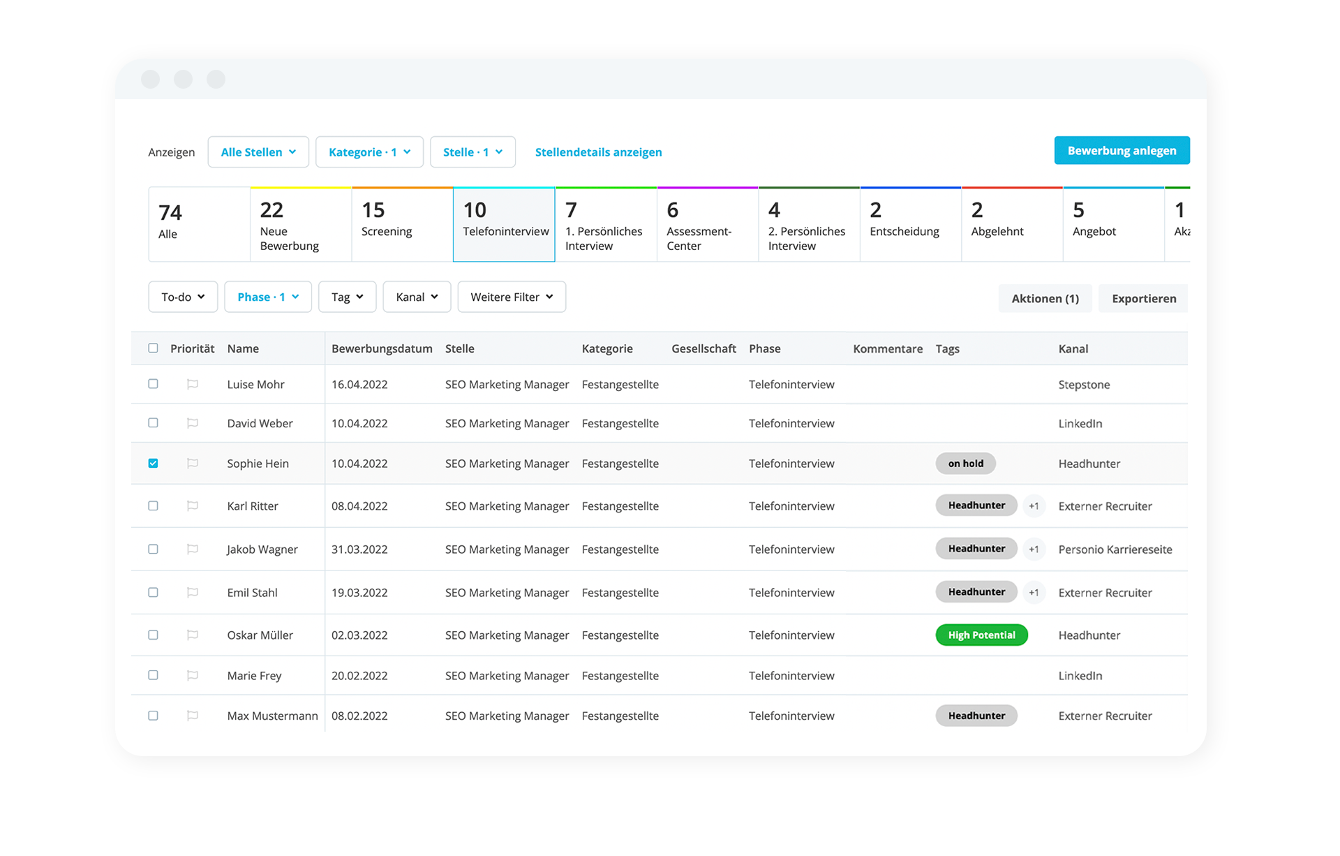 Bewerbermanagement Software Stellenübersicht