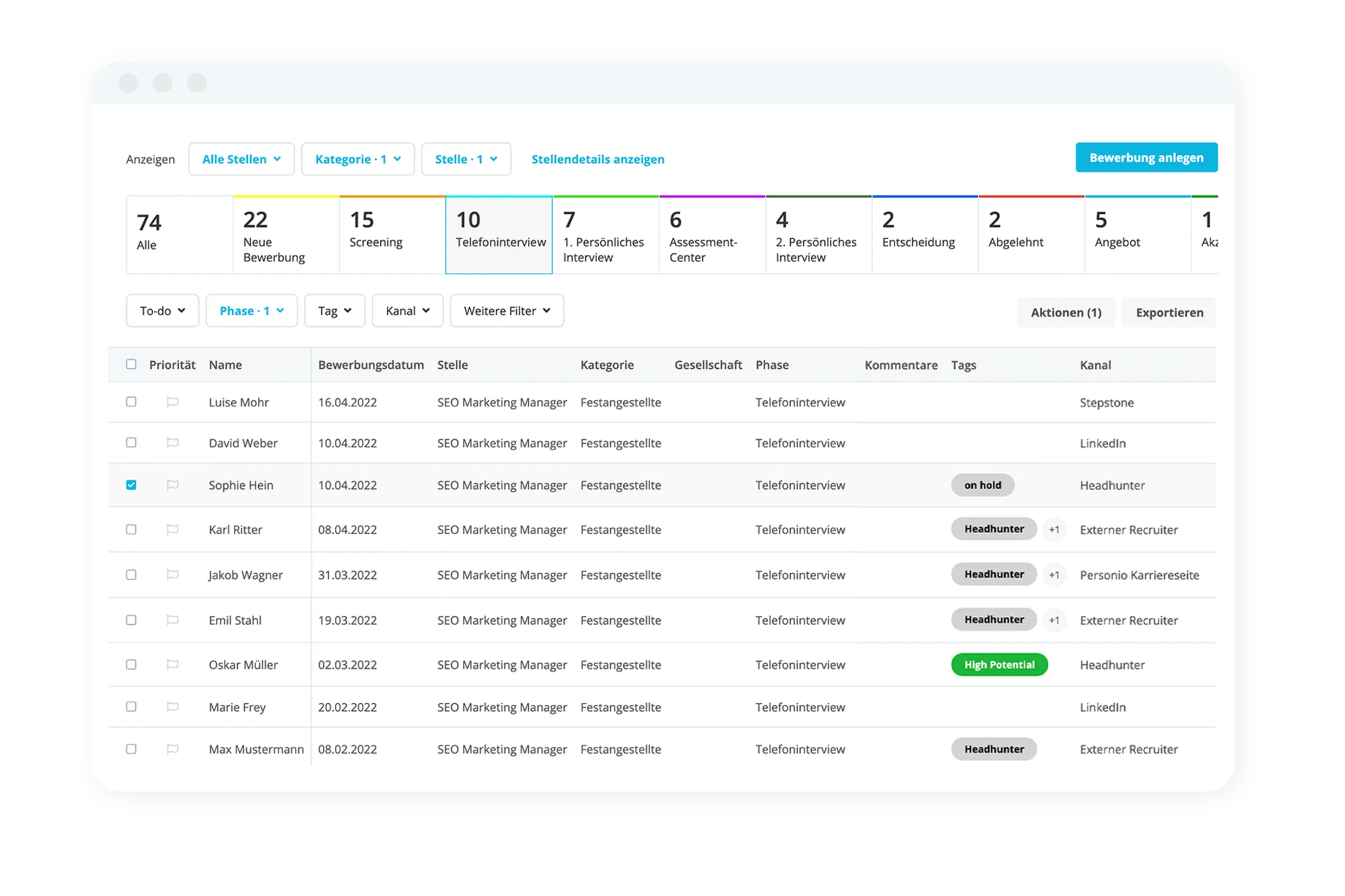 Bewerbermanagement Software Stellenübersicht