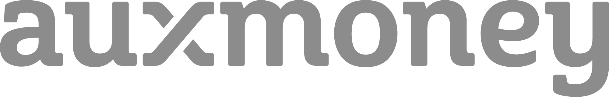 auxmoney logo in gray lowercase bold rounded lettering on a white background