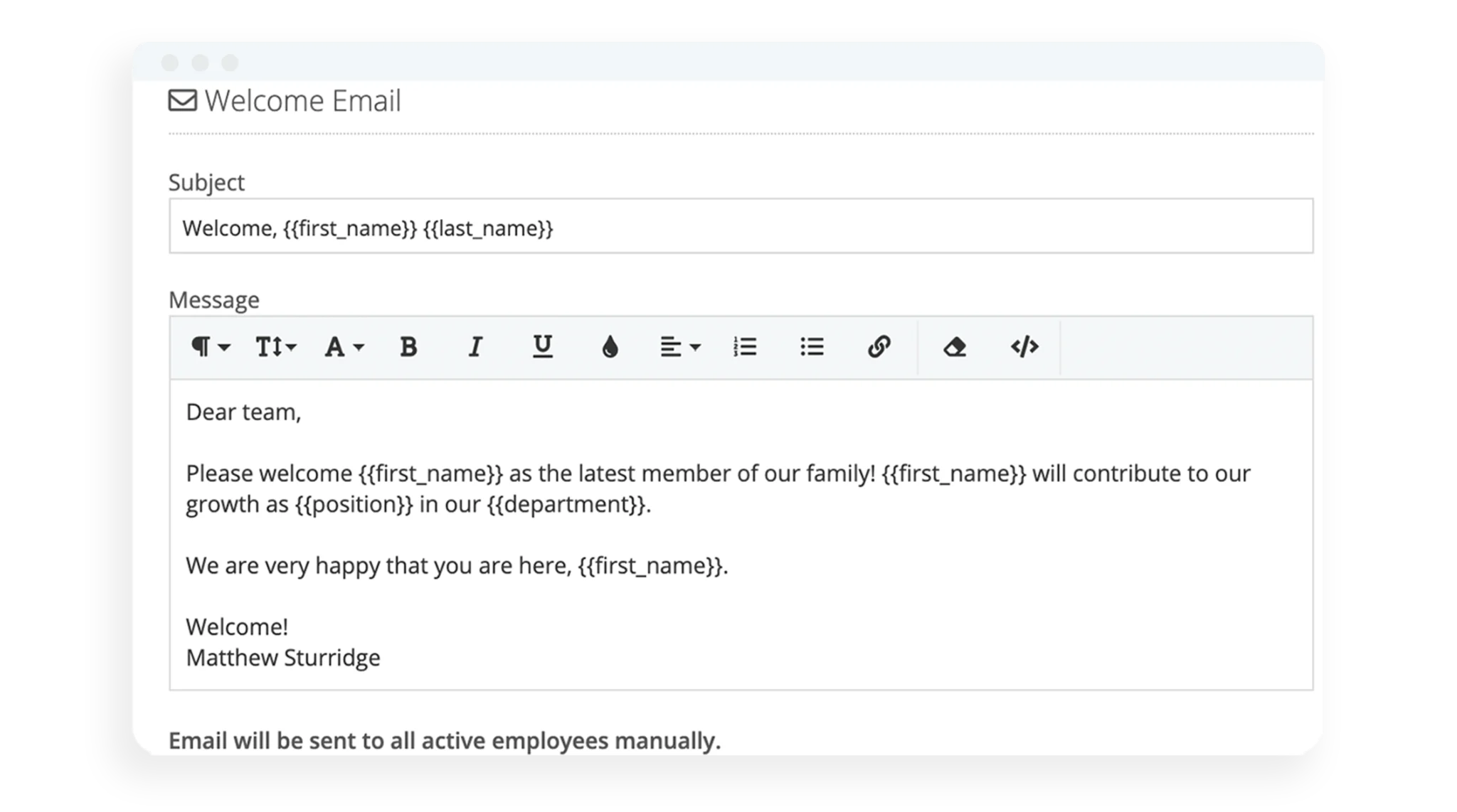 personio onboarding software welcome message