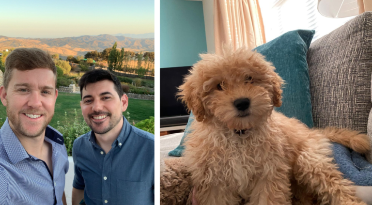 Matt (left) and husband Alberto; George the Cockapoo