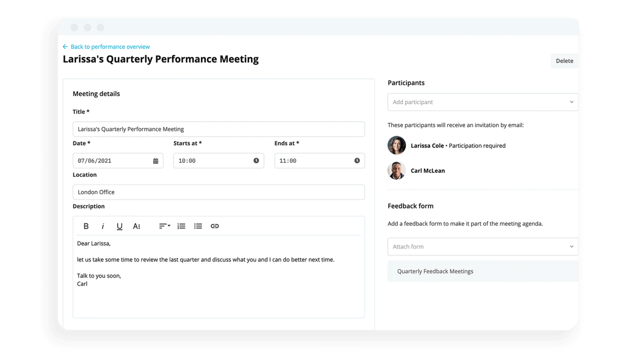 Feedback Calendar Entry for Employee Feedback