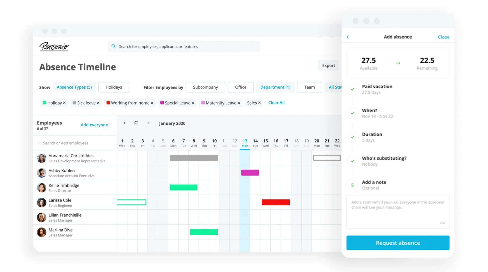 Personio absence management absence timeline