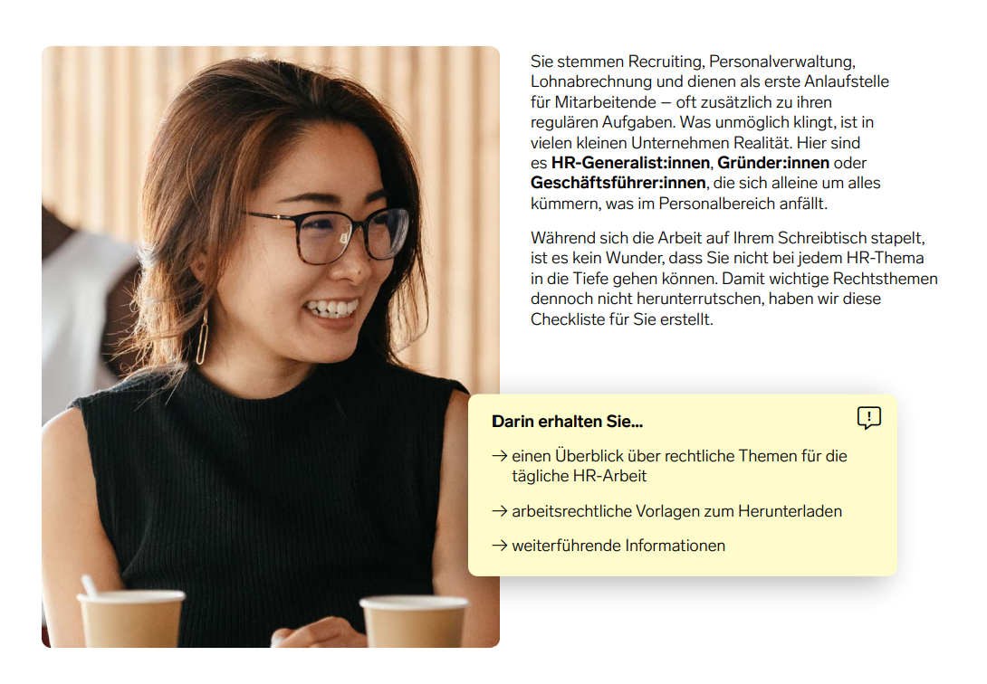 Auszug aus der arbeitsrechtlichen Checkliste für kleine Unternehmen und HR von Personio