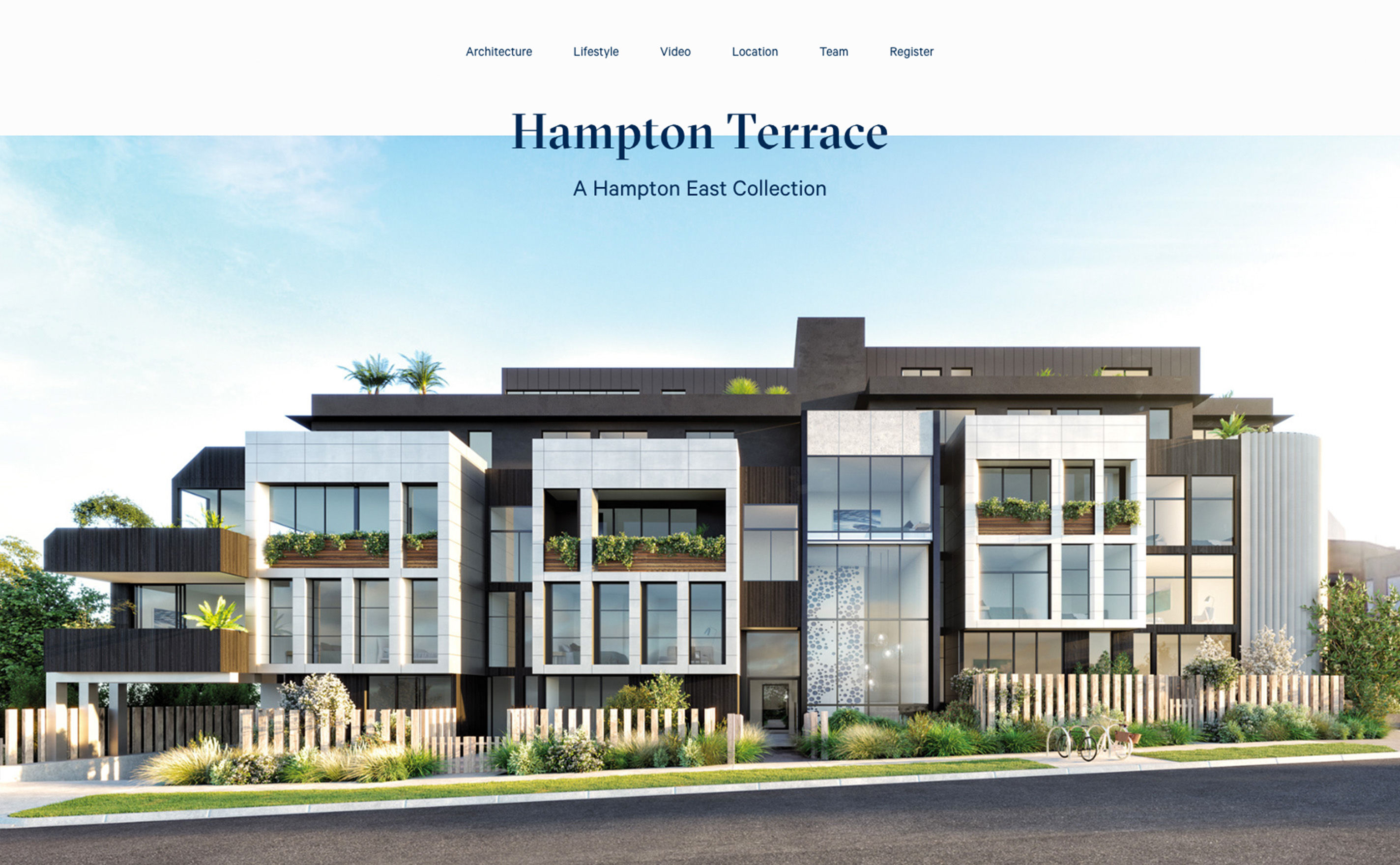 Masthead of the landing page of Hampton Terrace on large screens.
