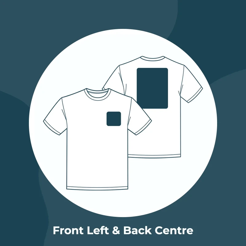 Front left and back centre t-shirt print area