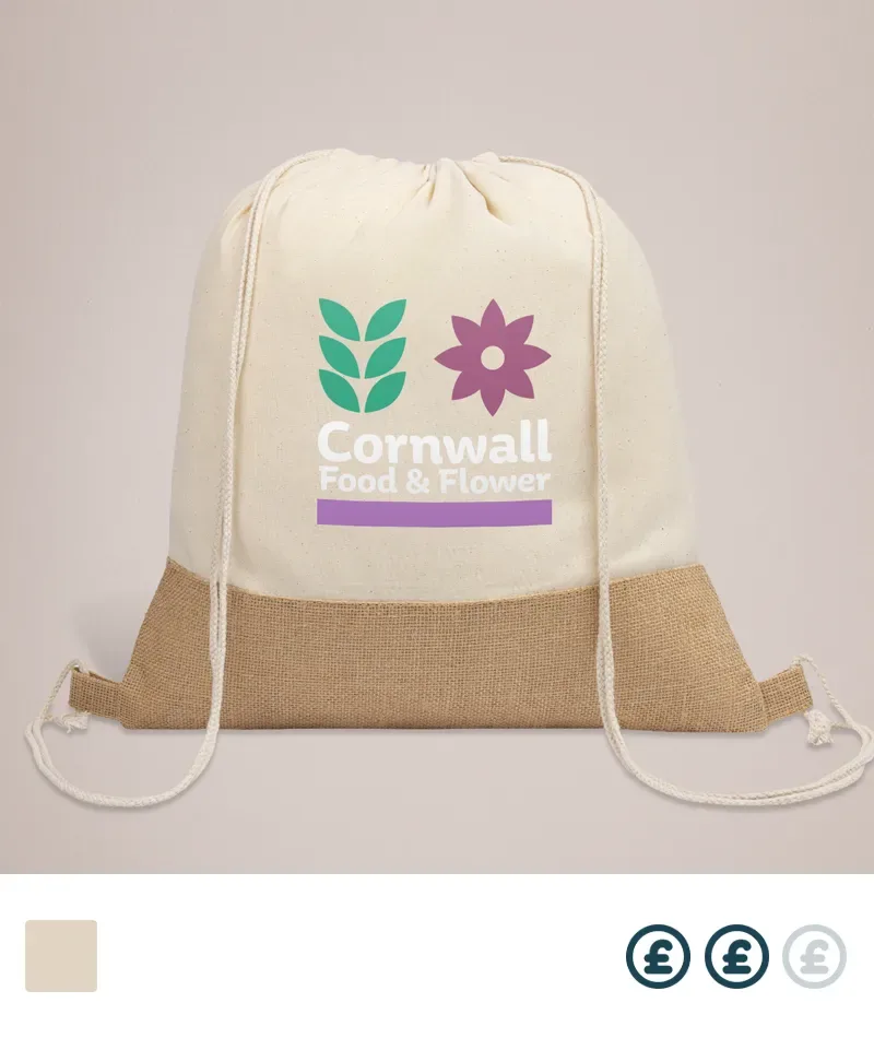 Cute, natural two-tone custom printed drawstring bag