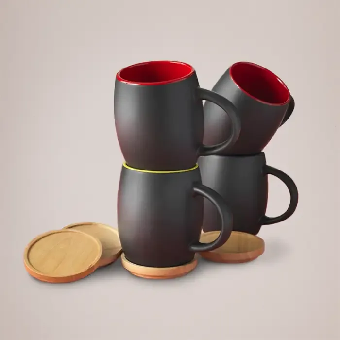Hearth 400ml Ceramic Mug with Wooden Coaster