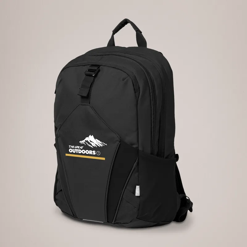 Brandable backpack made with recycled materials from ocean-bound plastics.