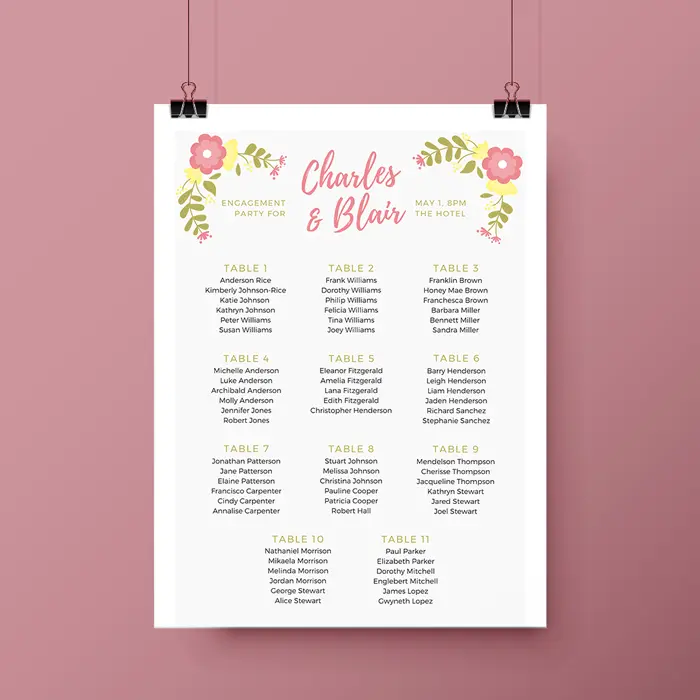 Table name cards for weddings and events