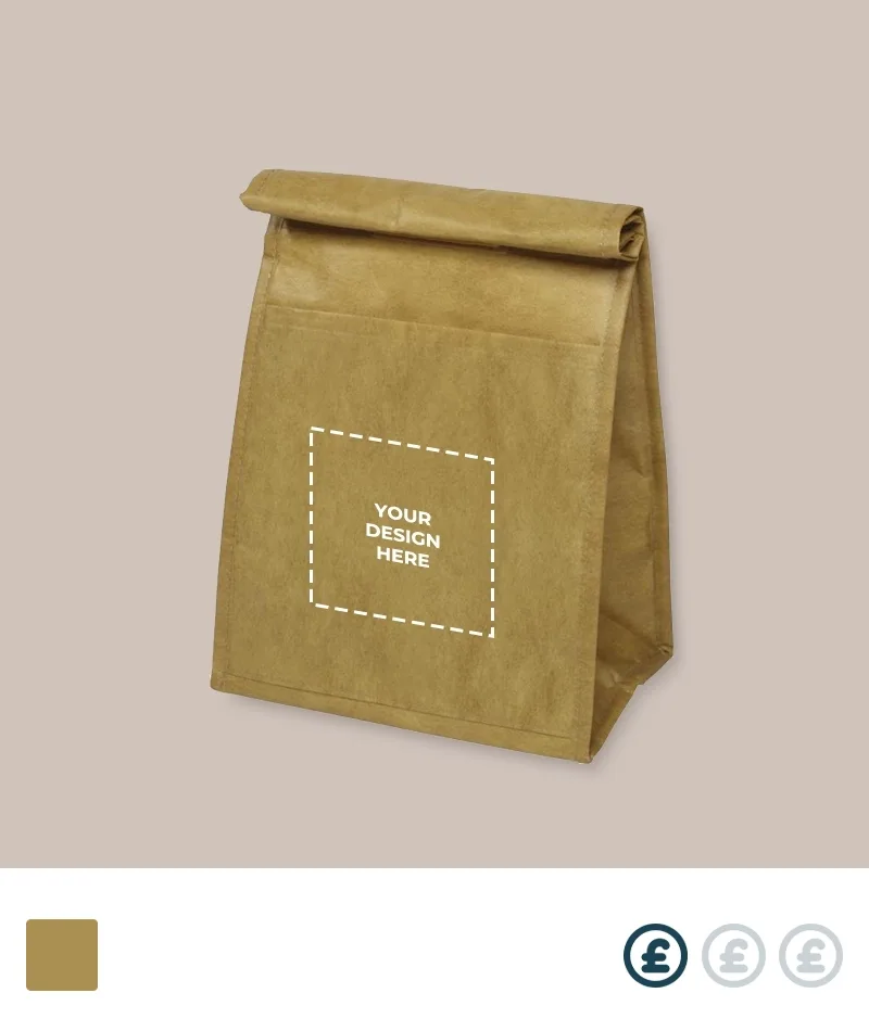 Brown cooler rolltop bag that looks like a brown paper bag.