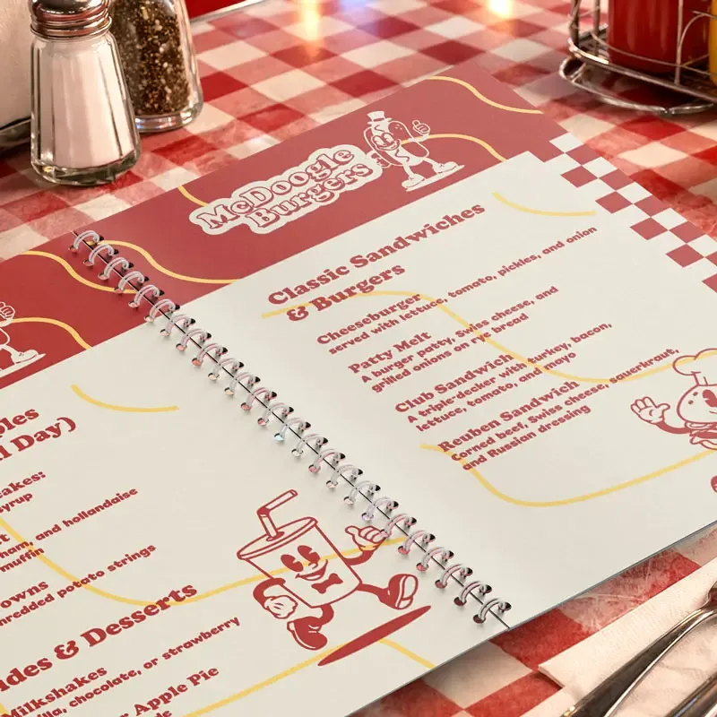 Wirobound menus