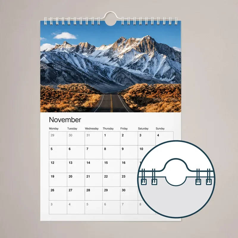 Wiro Bound Thumb Cut Calendars with hanging method 