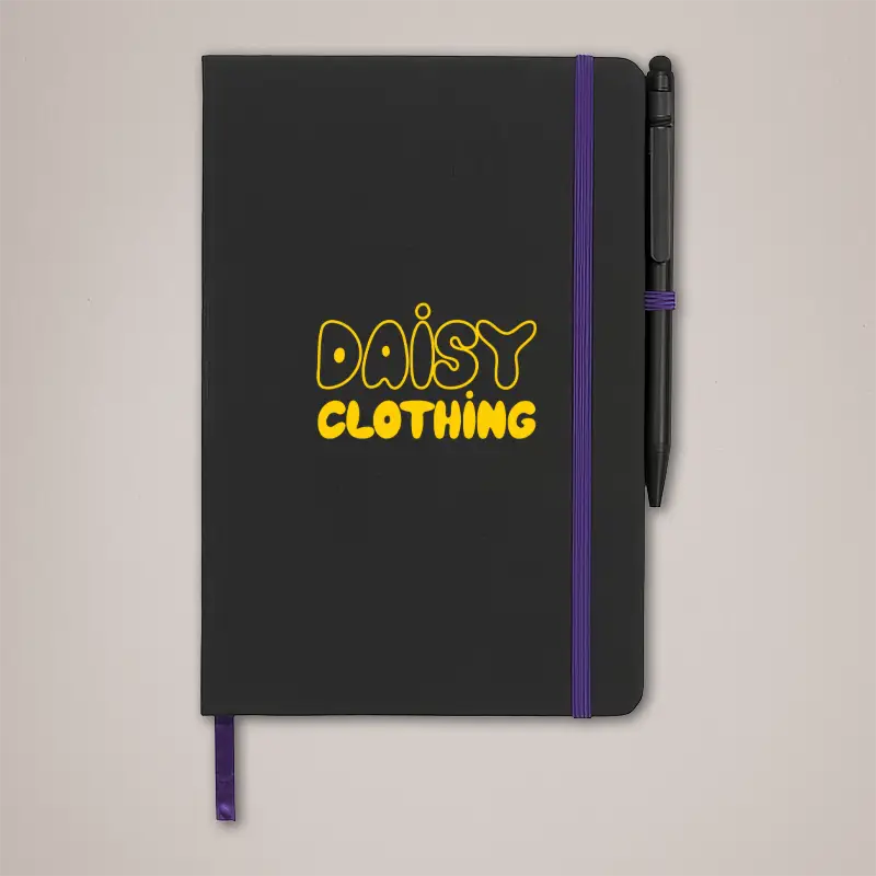 Black Branded Notebook with Coloured Strap