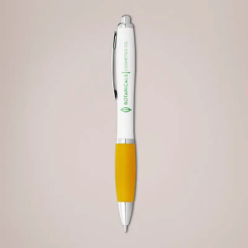 Printed pens with yellow grip