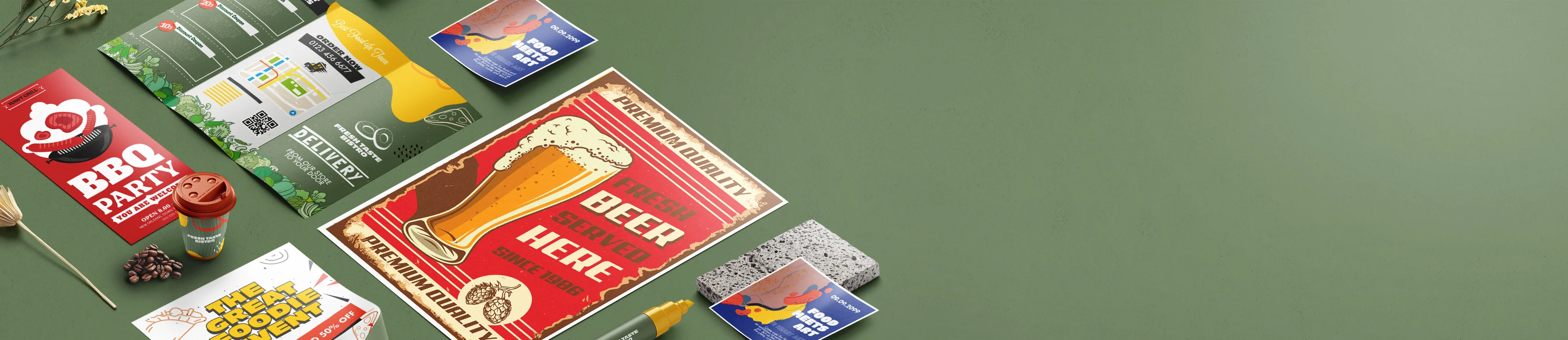 Flyers are single-sided, and leaflets are folded