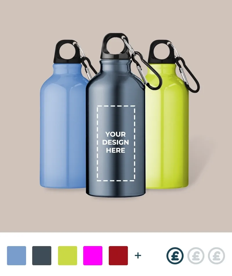 Aluminium water bottles with carabiner clips