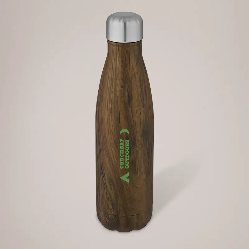 custom printed insulated bottle - wood effect