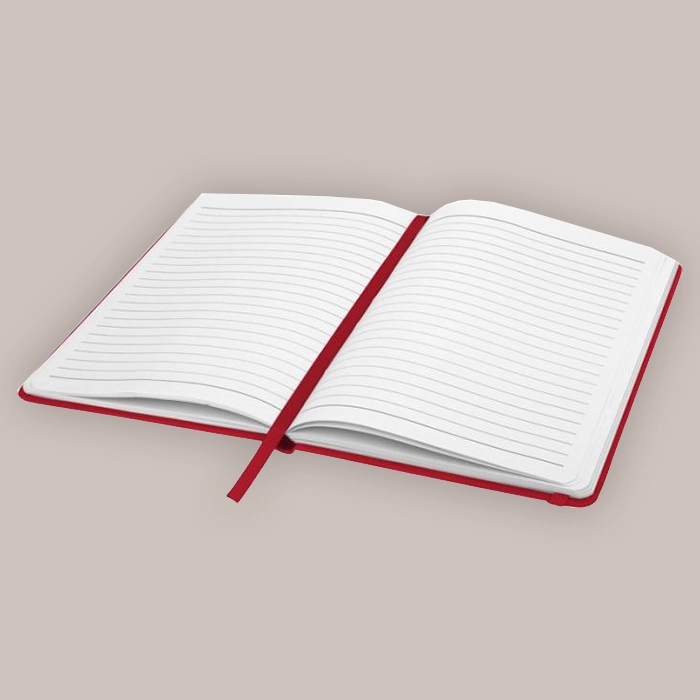 Customisable notebook - open with lined pages.