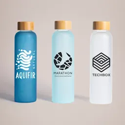 Custom Printed Frosted Glass Bottle with Bamboo Lid Thumbnail