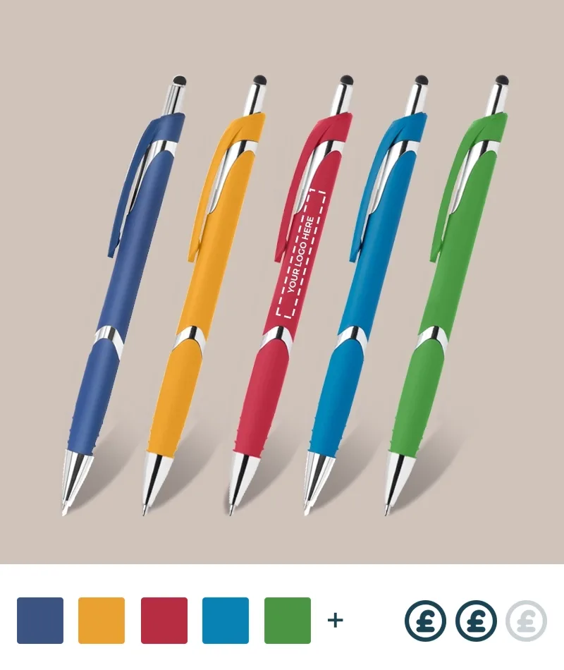 Colourful custom printed Essen Soft Touch Stylus Pen