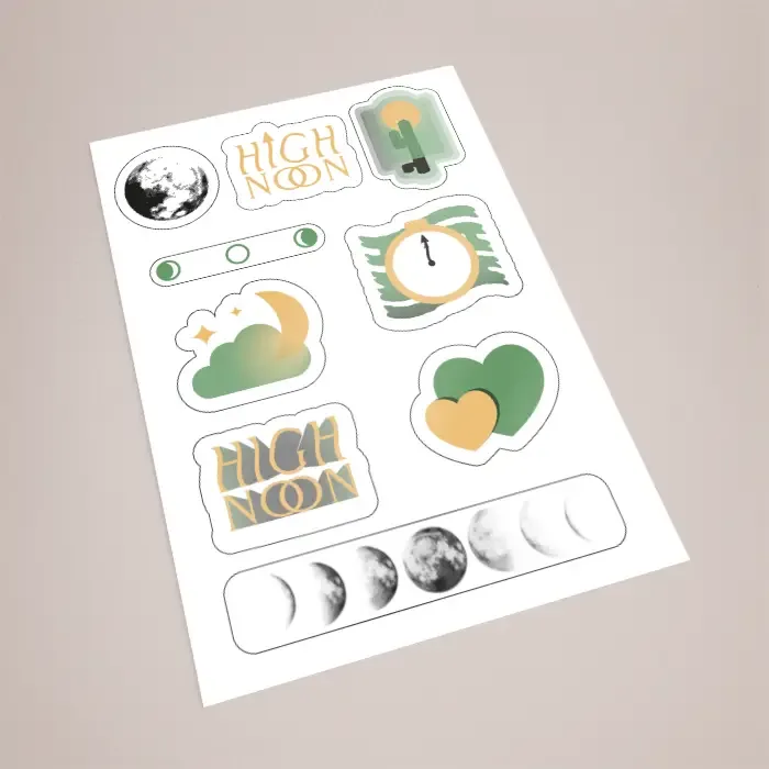Stickers on a sheet, multiple designs per sheet