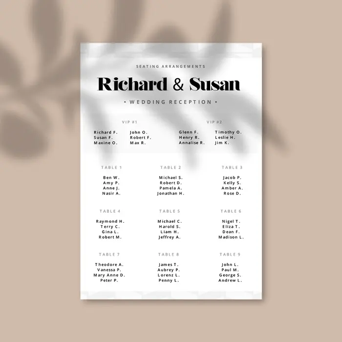 Table name cards for weddings and events