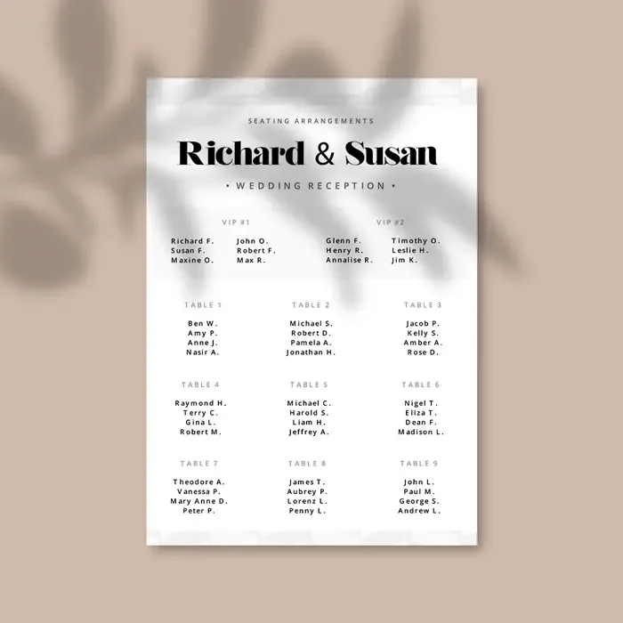 Table name cards for weddings and events