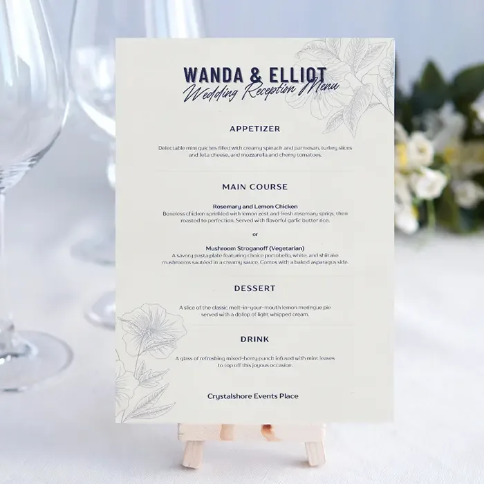 Uncoated Wedding menus and wedding stationery
