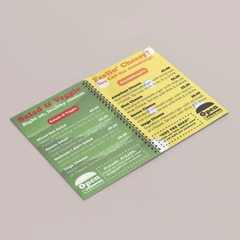 Wire-bound menus