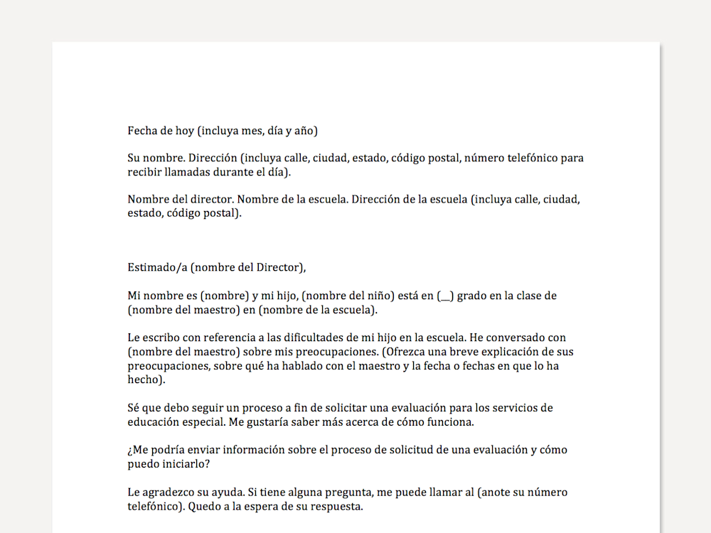 Modelos De Cartas Para Solicitar Evaluaciones E Informes Understood For Learning And Thinking Differences
