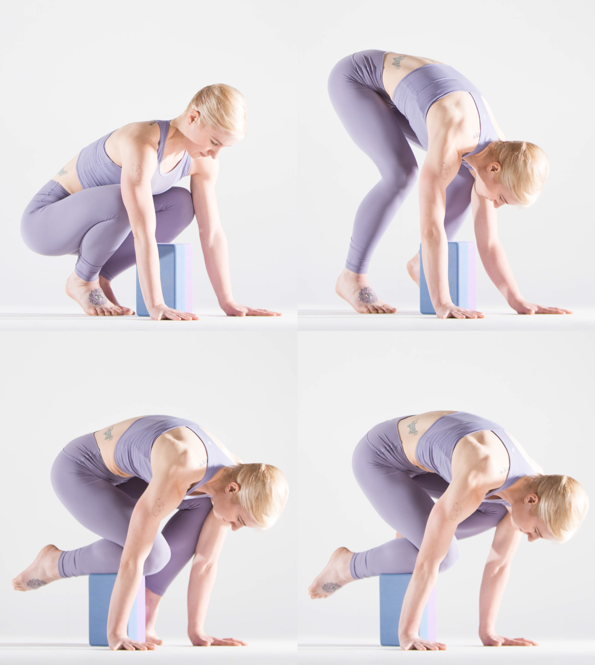 A woman practicing yoga, doing a variation of the exercise Parshva  Marjariasana, crane pose, trains in the studio against the wall on the mat  Stock Photo - Alamy